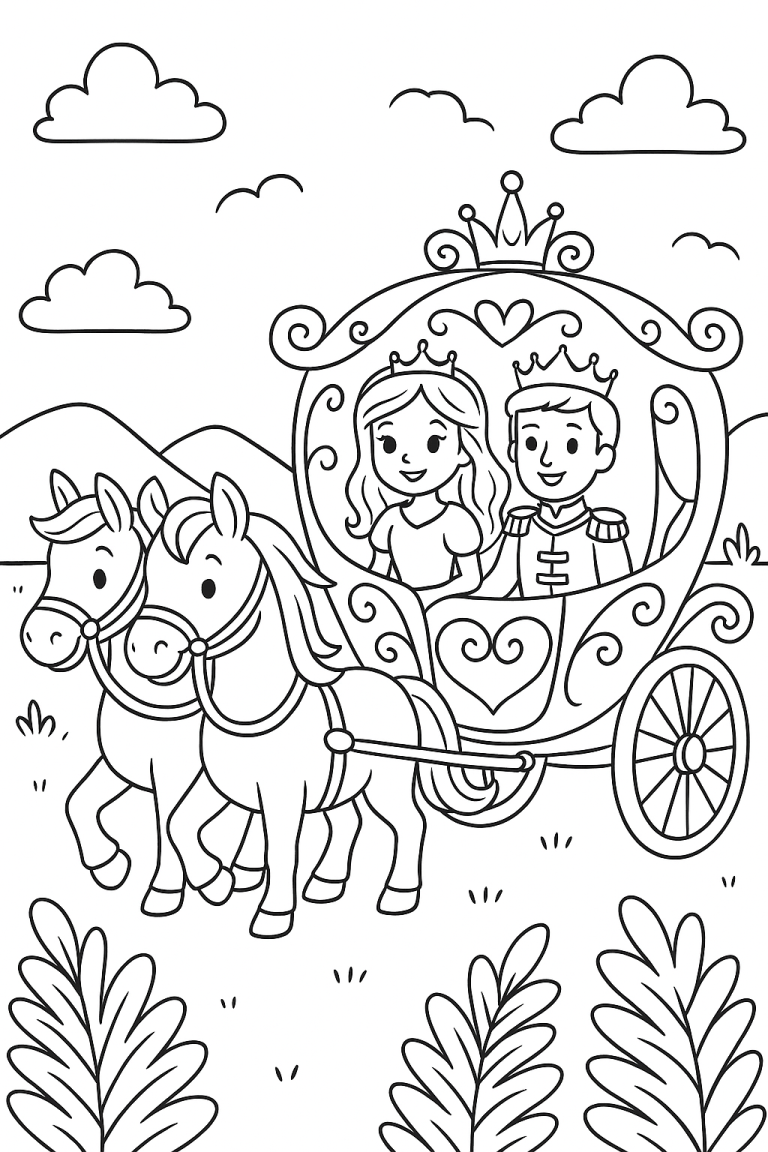 Princess and prince riding in a carriage