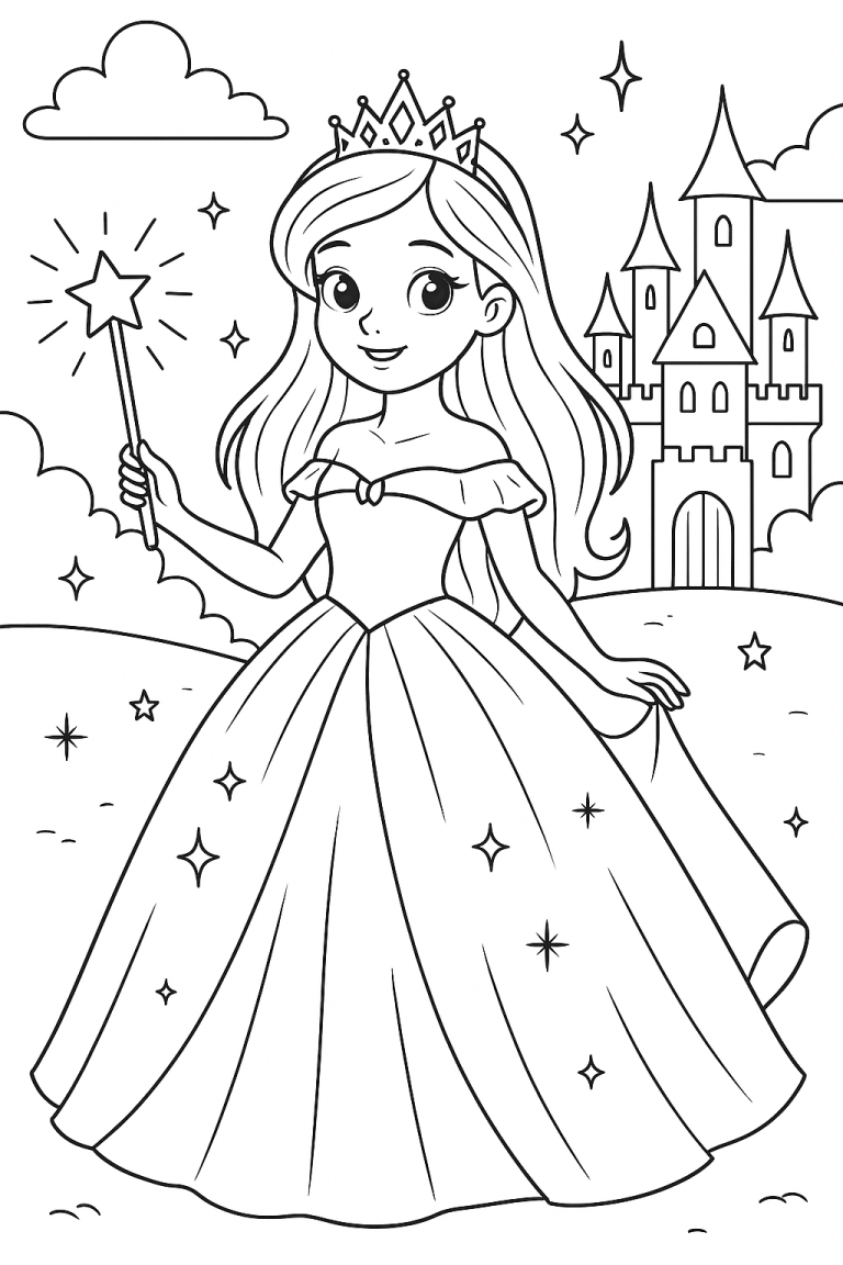 Princess with wand and castle background