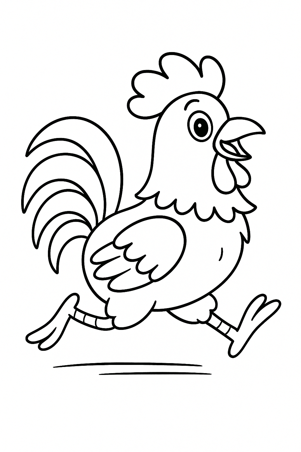 Running rooster coloring page for children