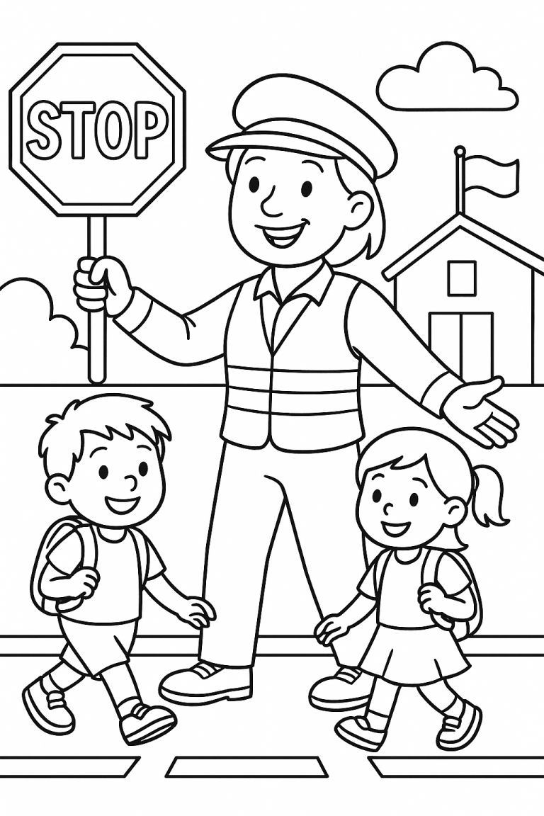 School crossing guard helping children