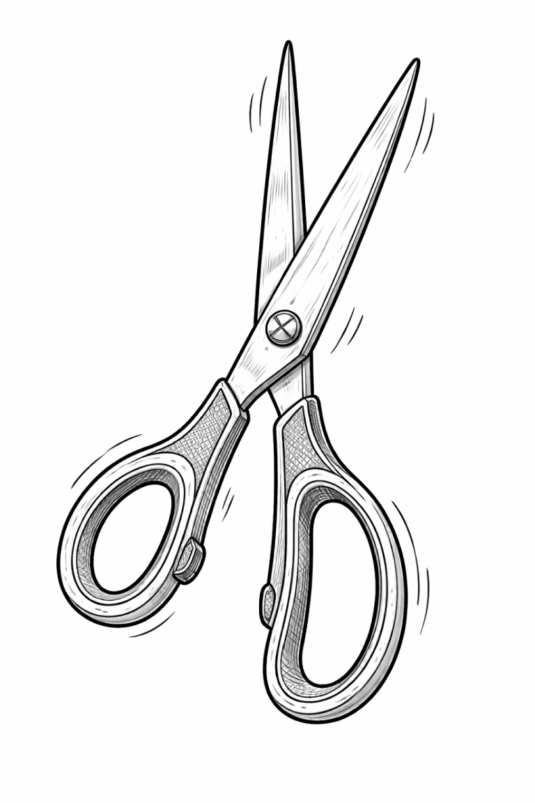 Illustrated scissors coloring page for kids