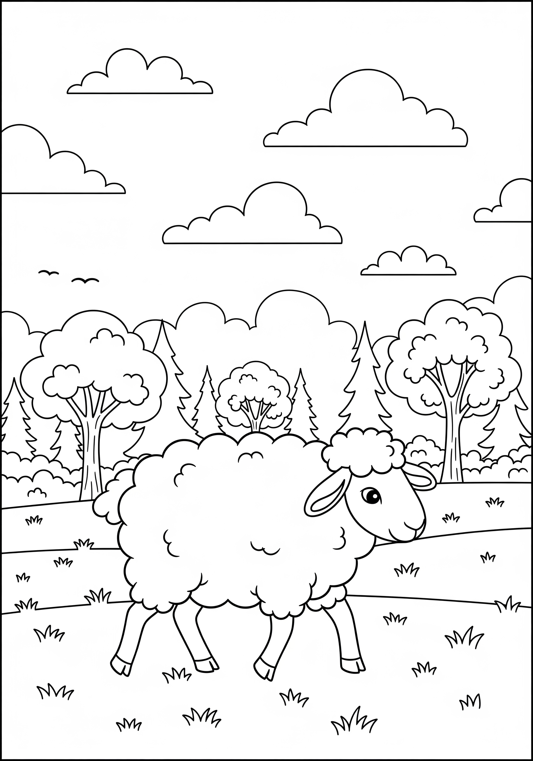 Sheep in a meadow coloring page