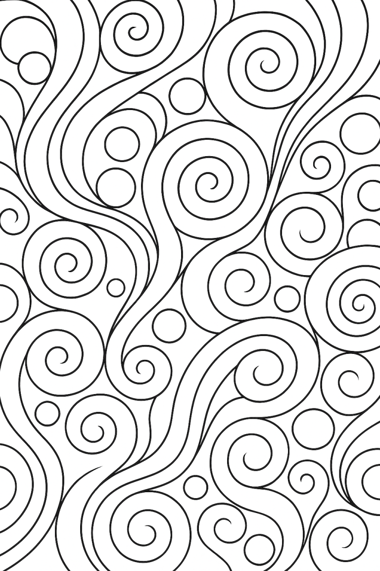 Intricate spiral patterns coloring page
