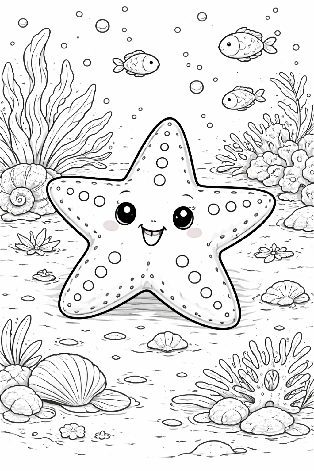 Cute starfish with ocean background for coloring