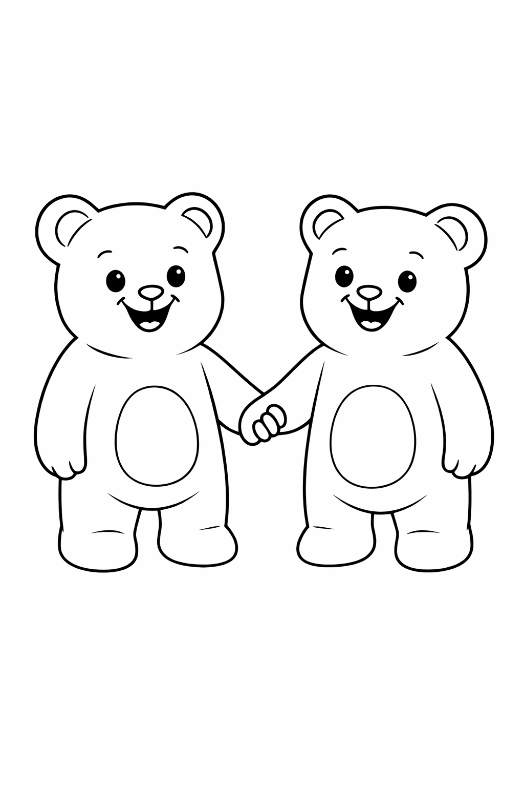 Two teddy bears holding hands coloring page