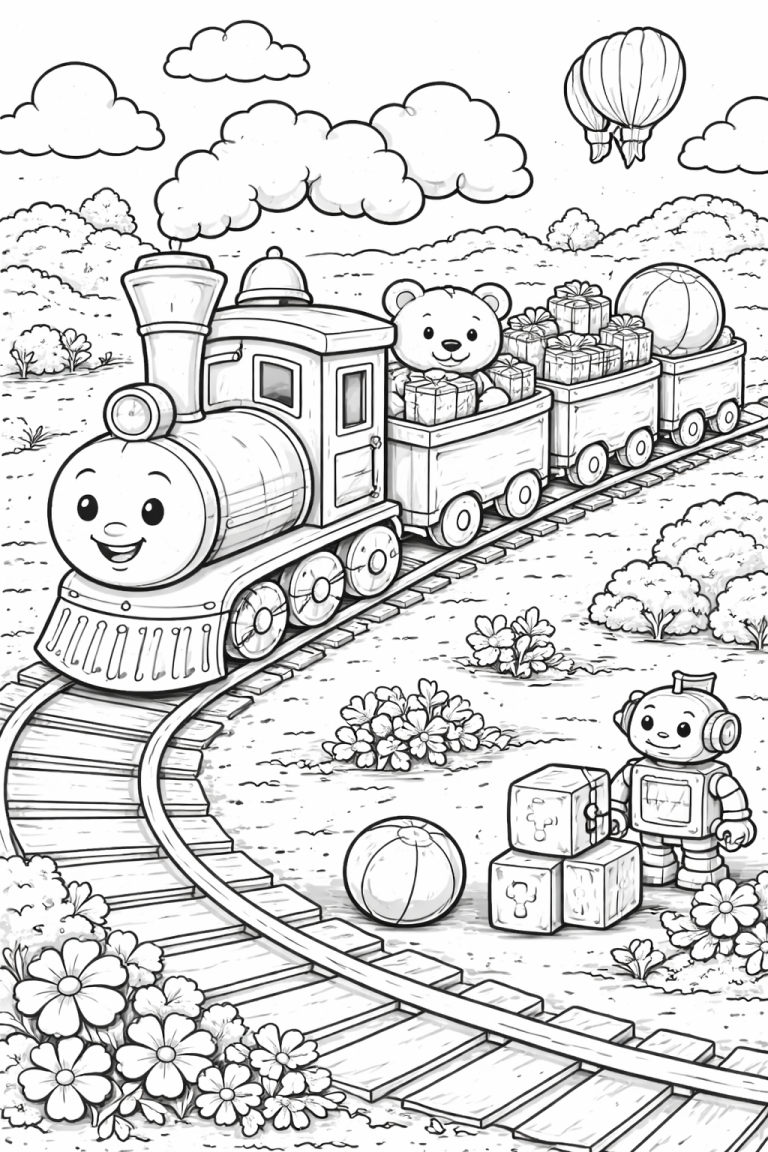 Train coloring page with smiling characters