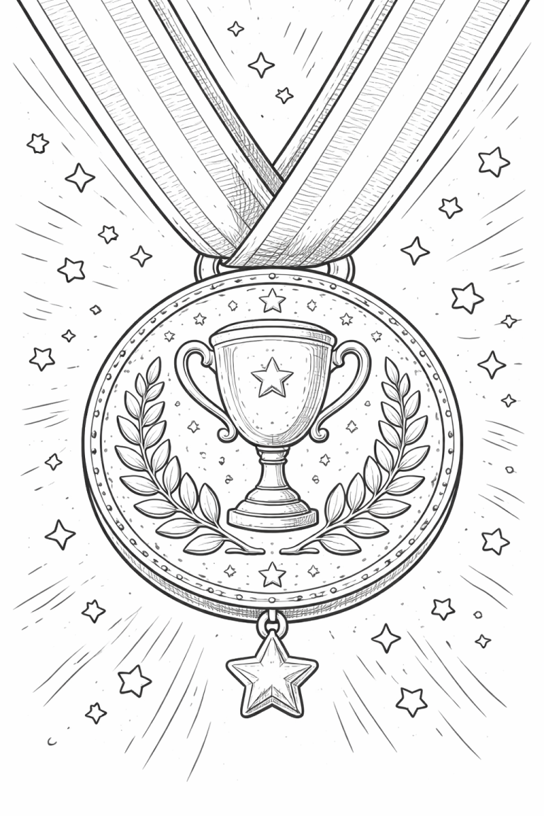Kids' trophy coloring page with stars
