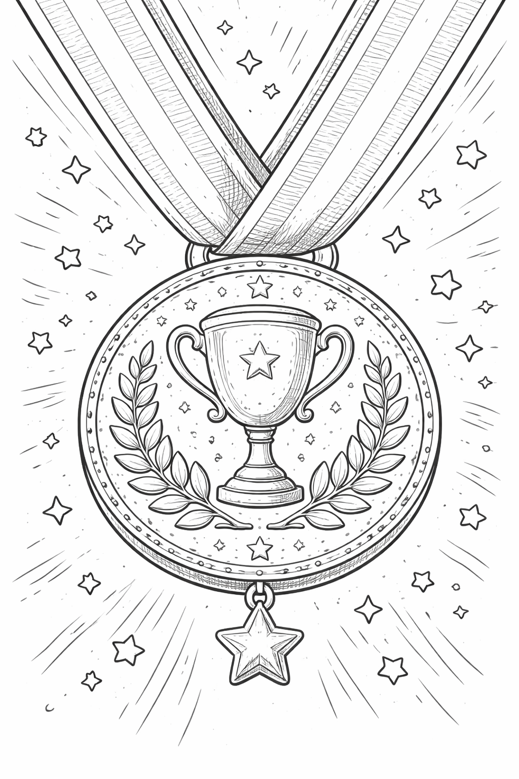 Kids' trophy coloring page with stars