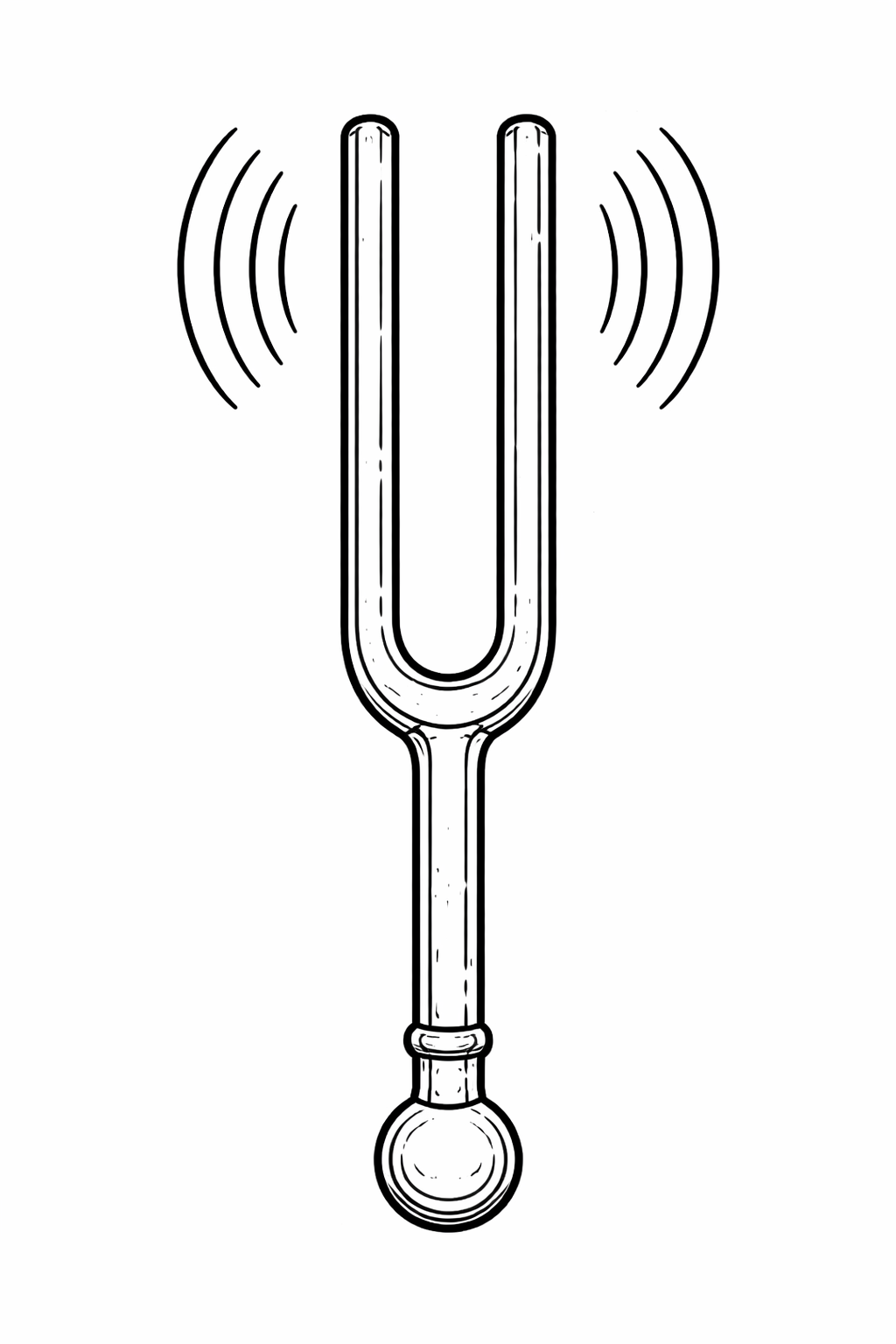 Tuning fork coloring page with sound waves.