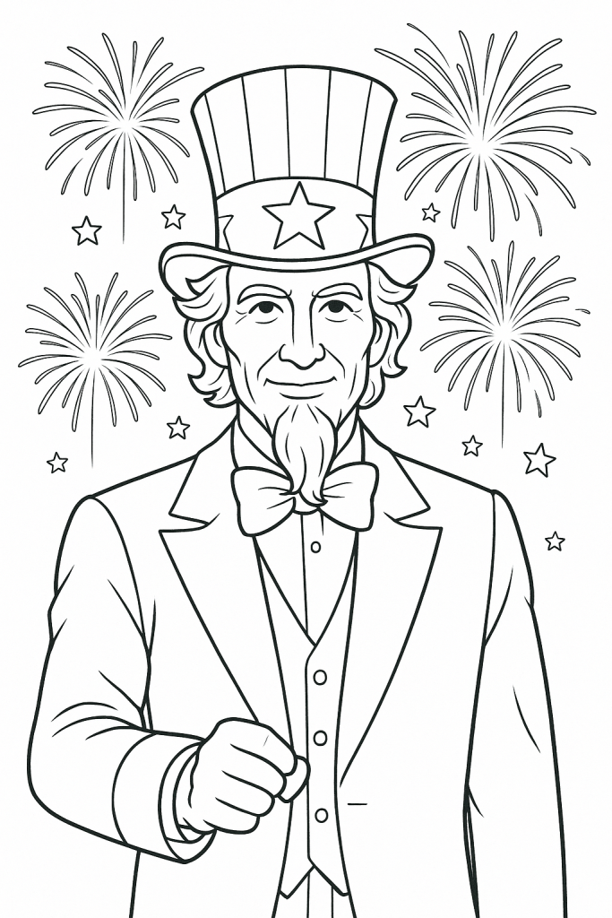 Patriotic Uncle Sam Coloring Page Fun - Creative Free Art for Children