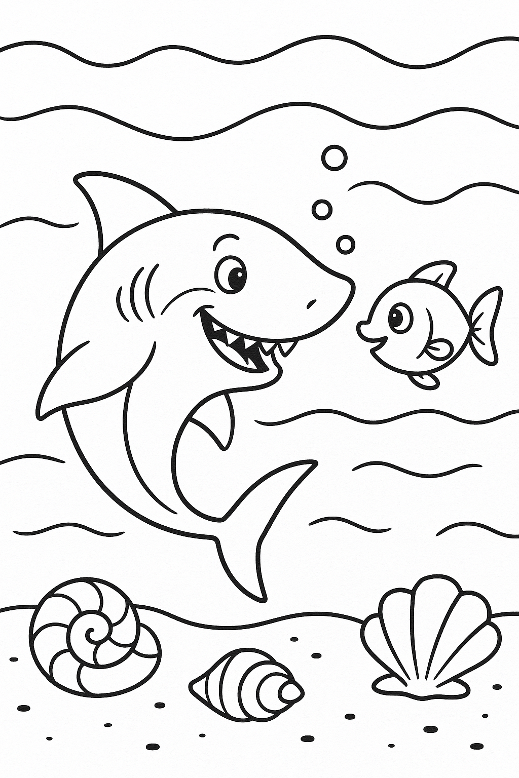 Underwater coloring page with shark and fish