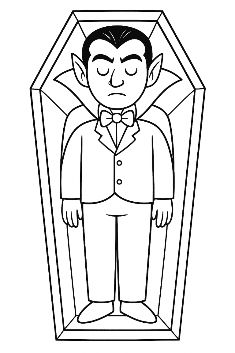 Vampire in a coffin coloring page for children