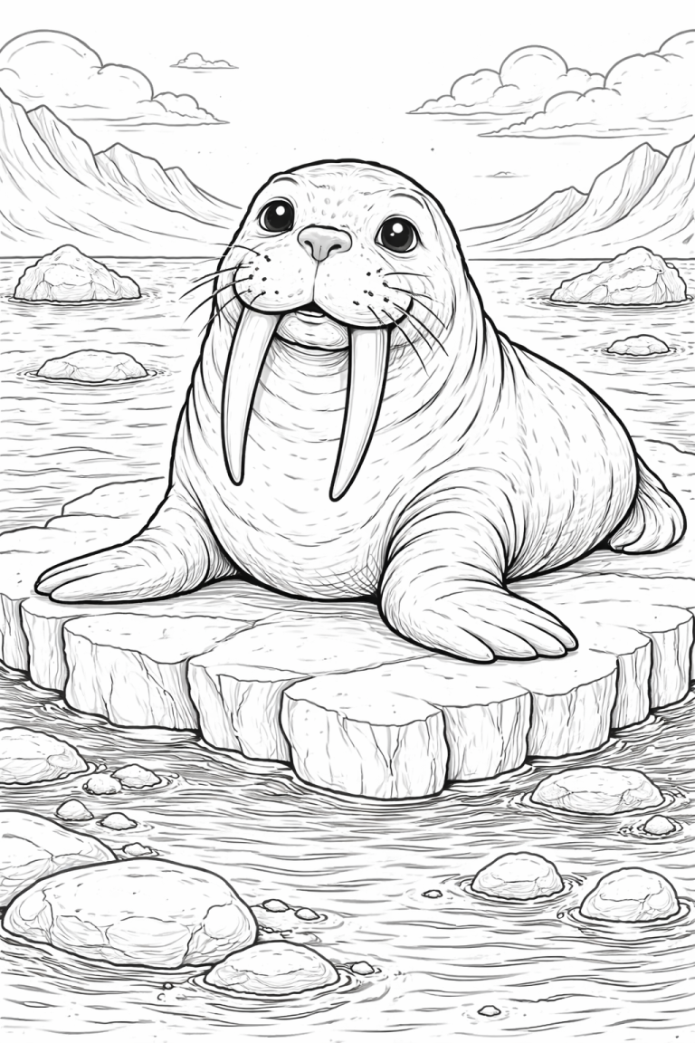 Walrus sitting on an ice floe coloring page