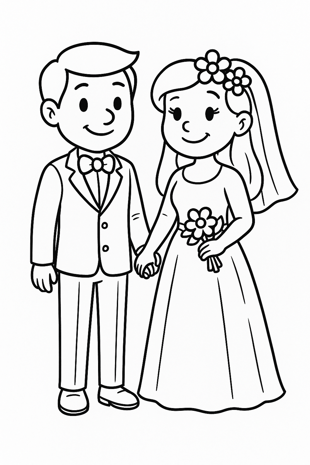 Wedding couple holding hands coloring page