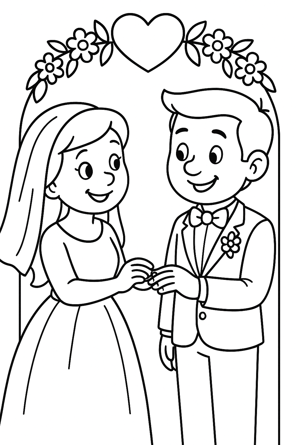 Wedding couple coloring page with bride and groom