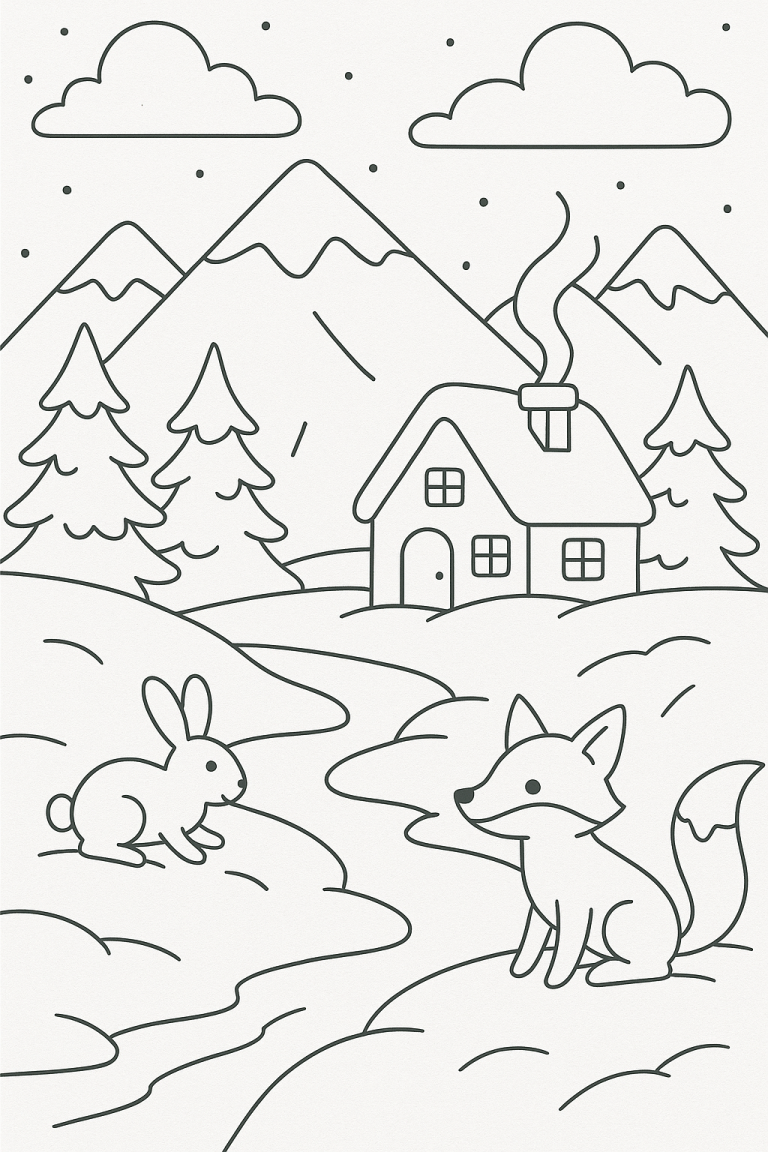 Winter scene with a fox and rabbit in the snow