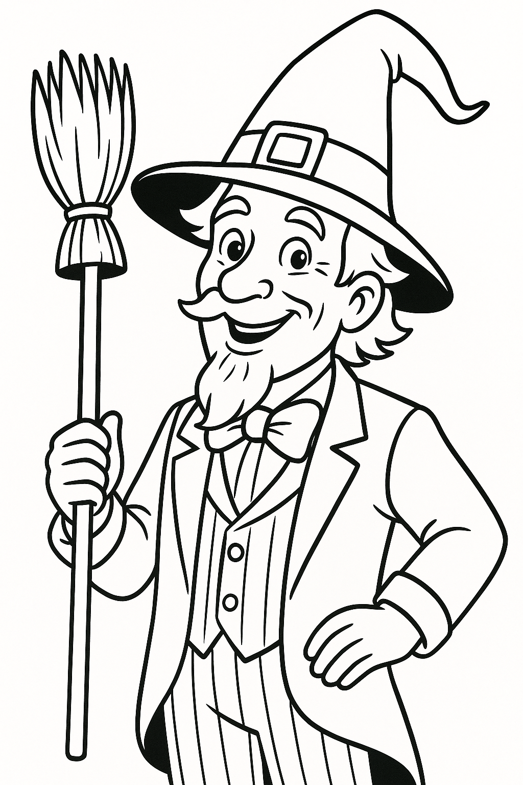 Wizard with broom wearing a hat
