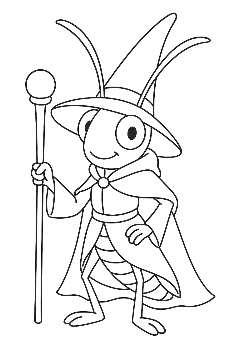 Grasshopper dressed as a wizard with staff