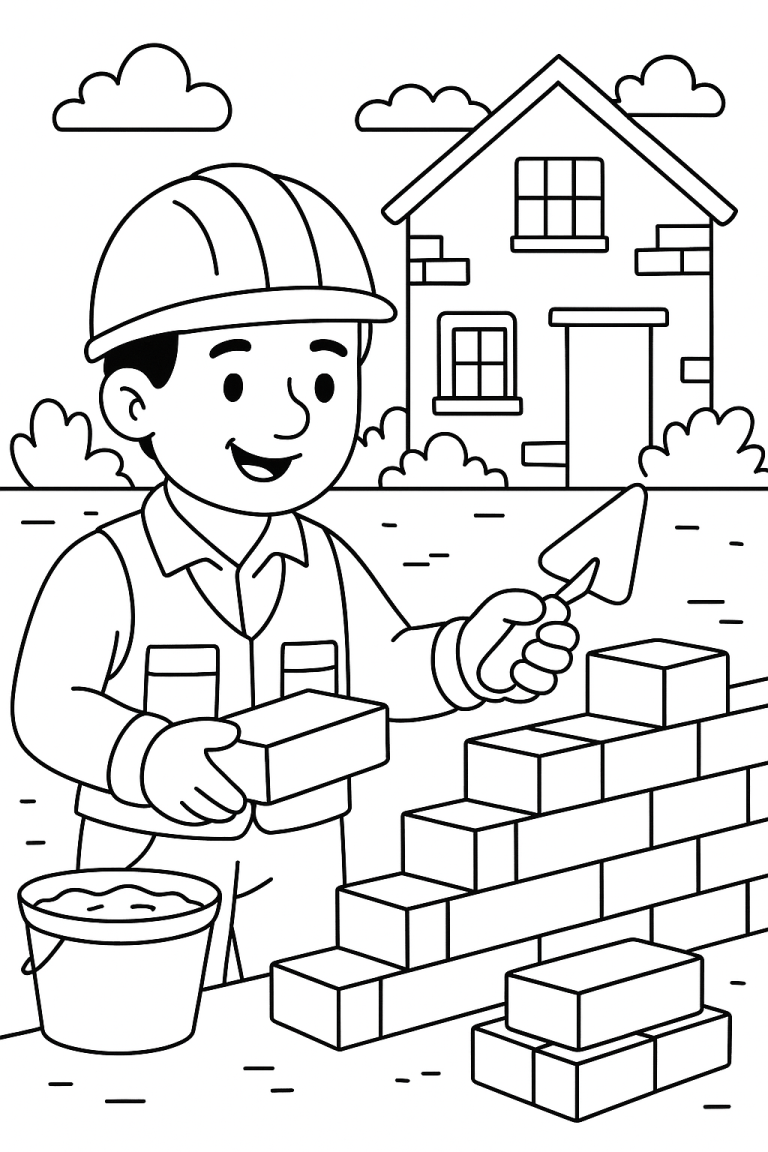 Young builder constructing a wall