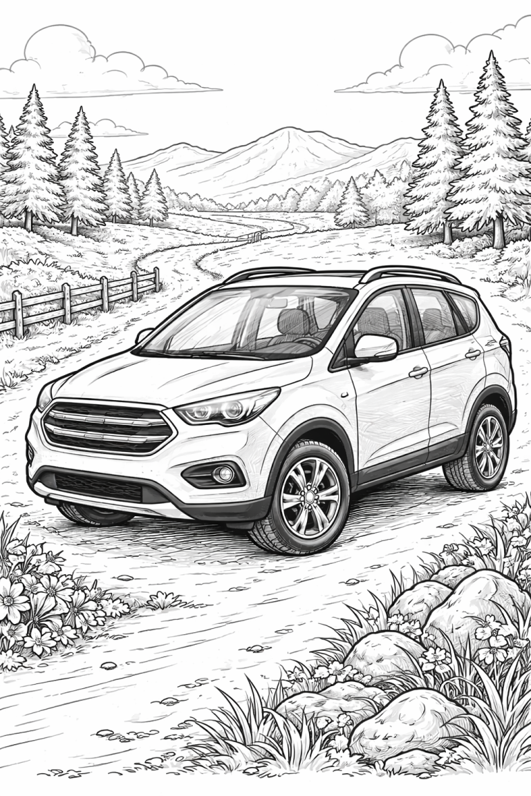 SUV on a mountain road coloring page