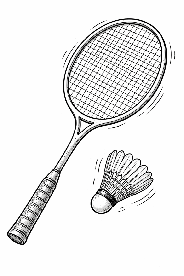 Badminton racket and shuttlecock coloring page