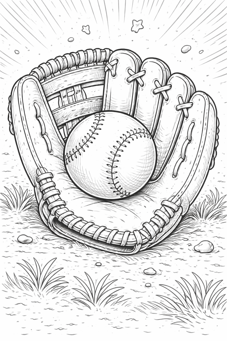 Illustrated baseball glove holding a ball
