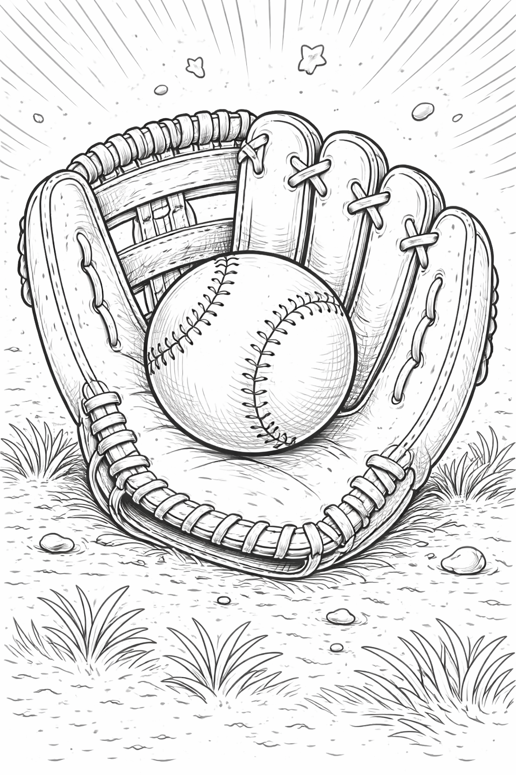 Illustrated baseball glove holding a ball