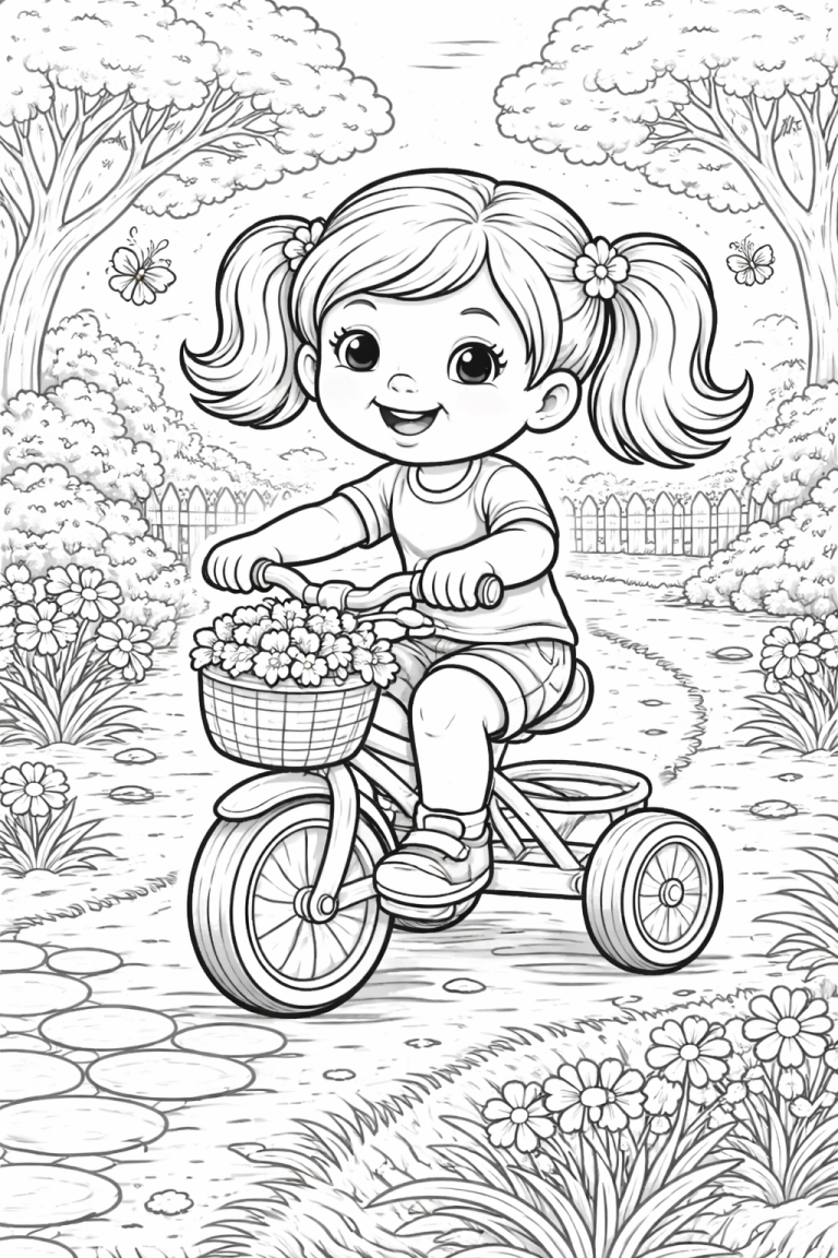 Child riding a bicycle along a park path