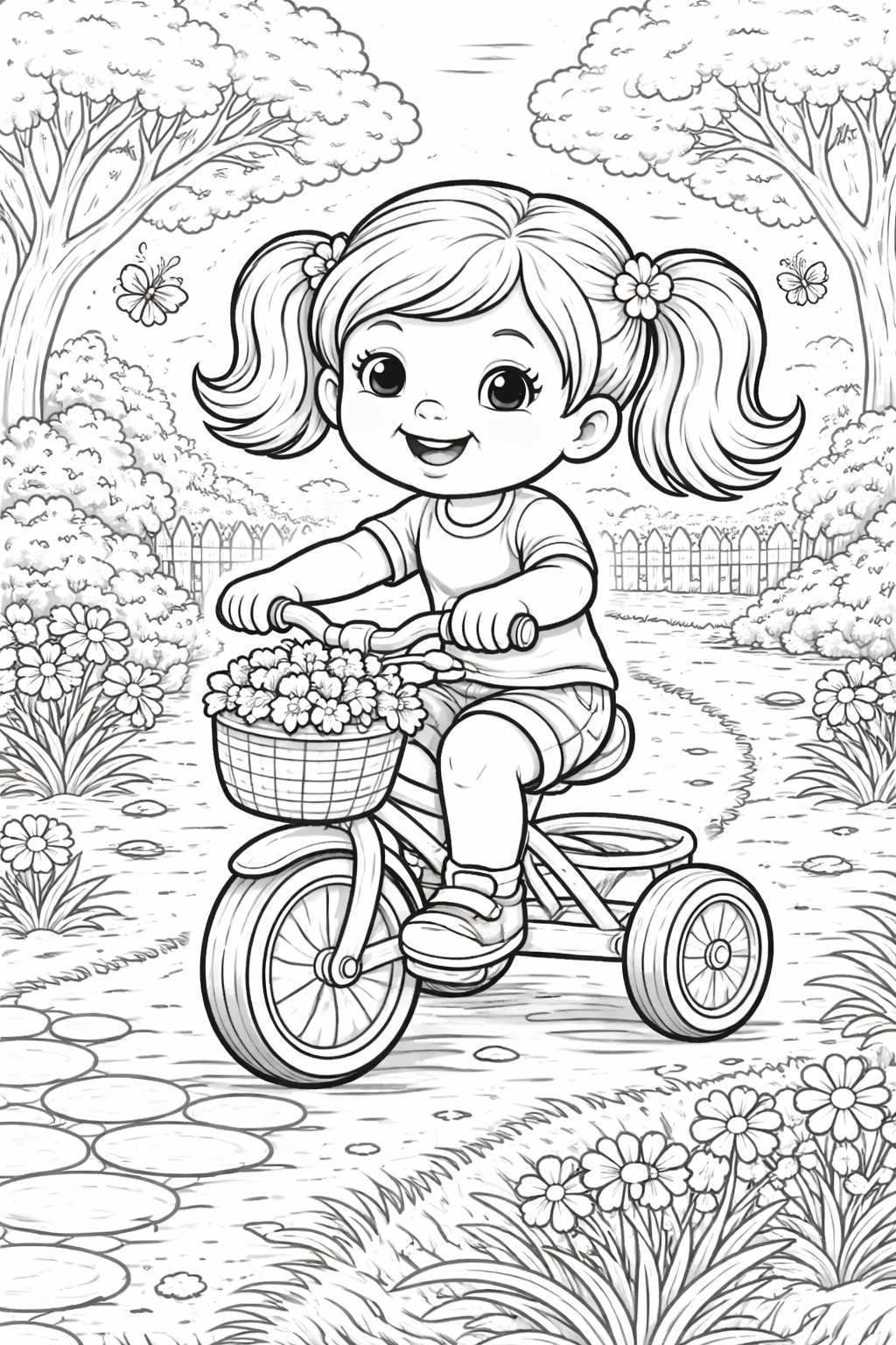 Child riding a bicycle along a park path