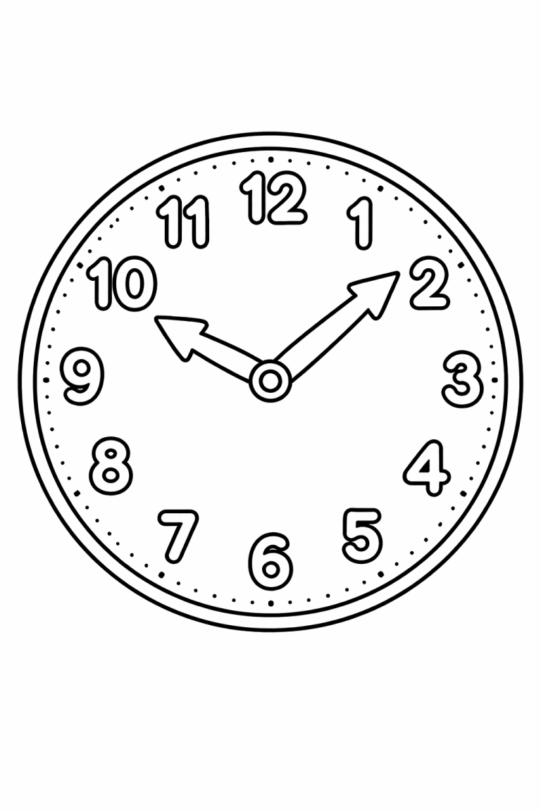 Simple clock coloring page for kids