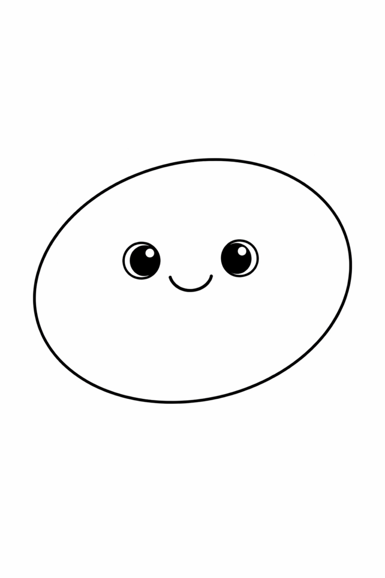 Cute face coloring page with big eyes and a simple smile, designed for children to color and personalize.