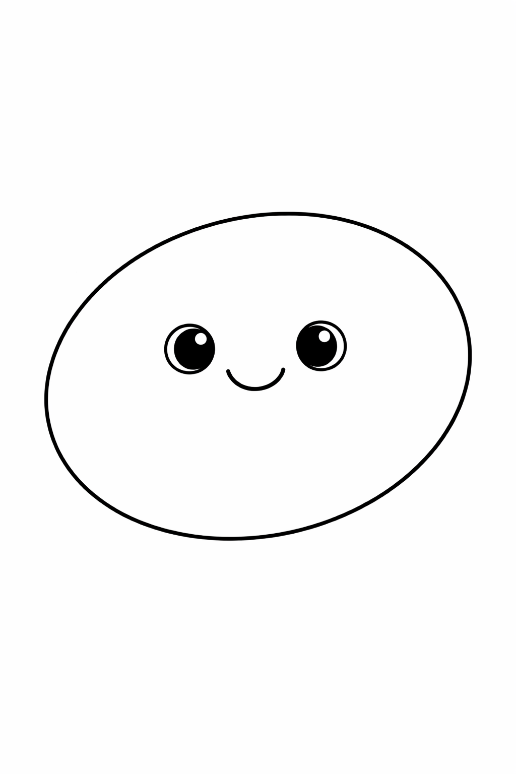 Cute face coloring page with big eyes and a simple smile, designed for children to color and personalize.