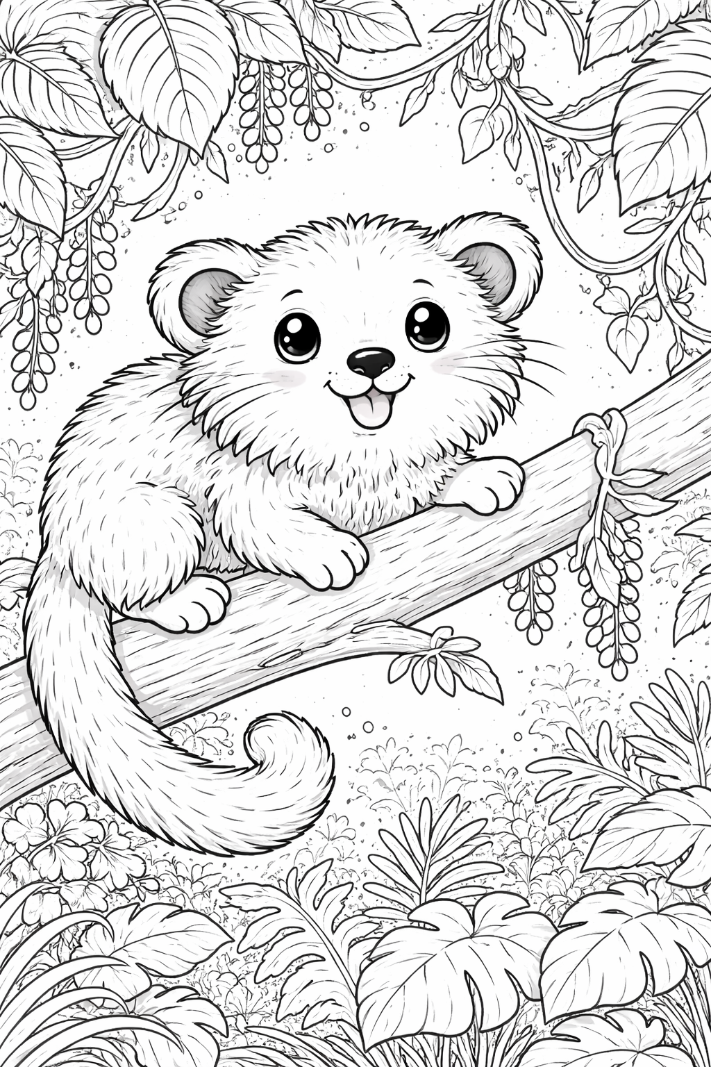 Cute rainforest animal on a branch with foliage