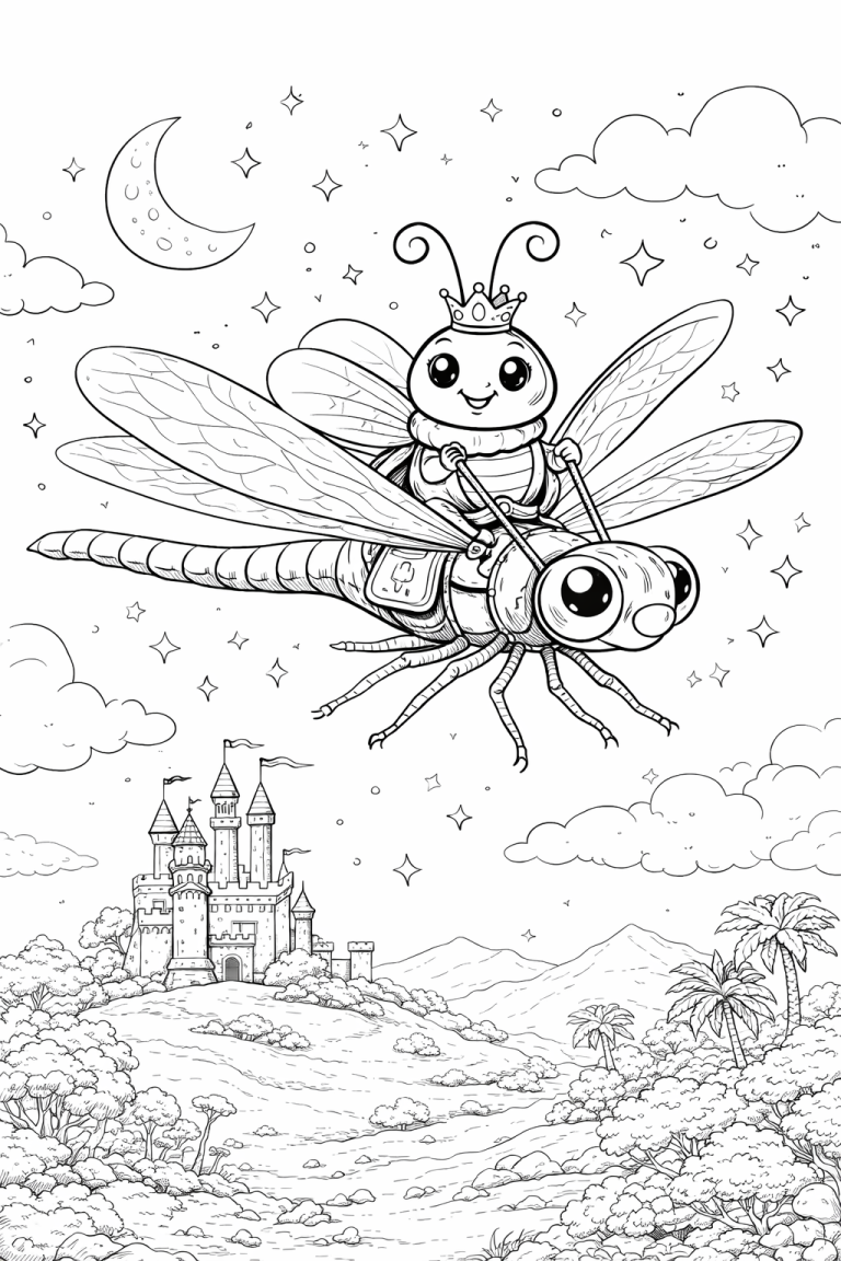 Fairy tale scene with insect and castle