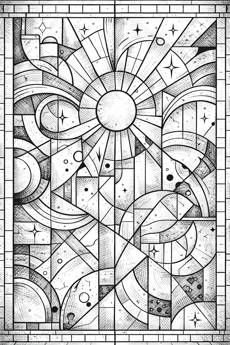Geometric sun pattern coloring page