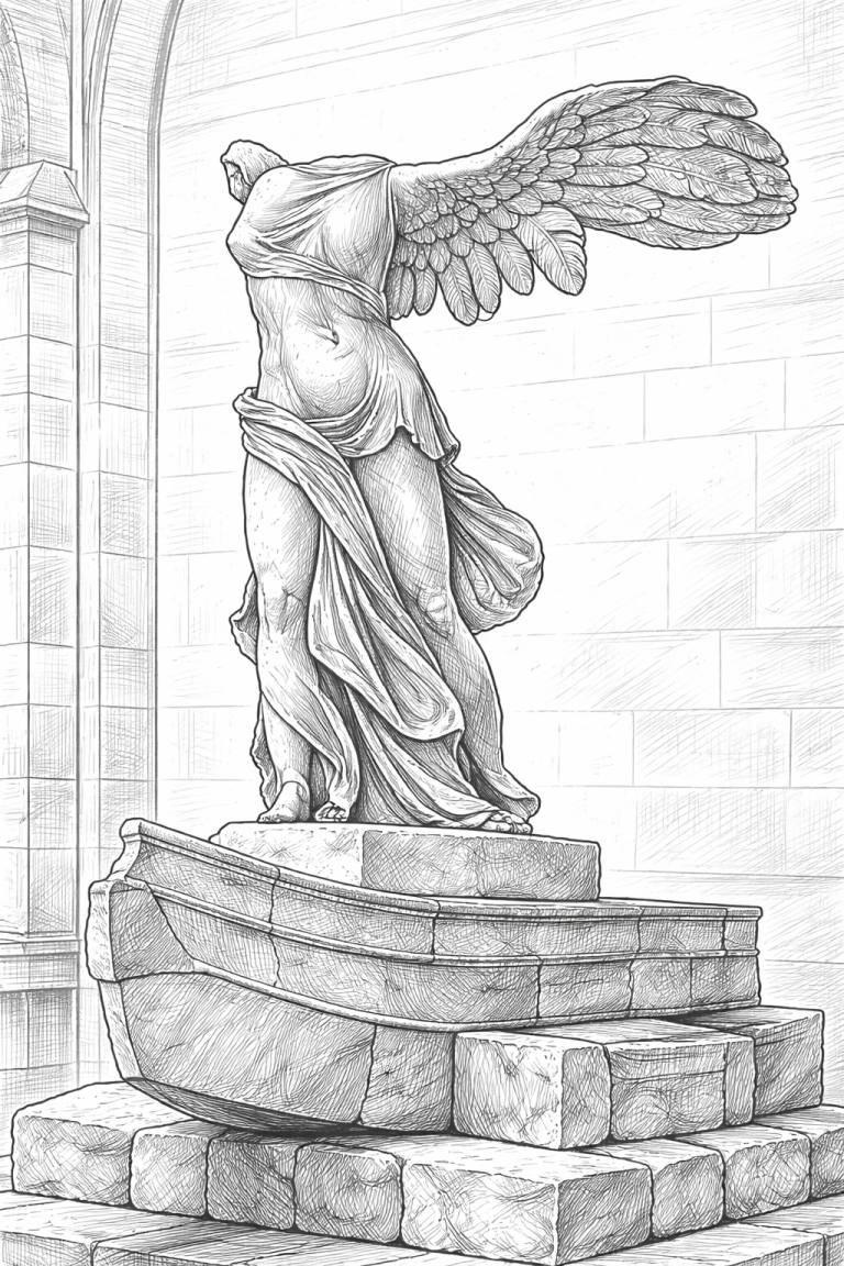 Greek statue on a pedestal coloring page