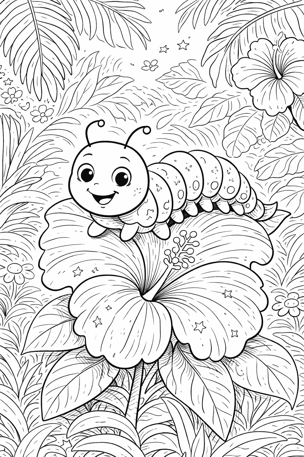 Happy caterpillar on a flower in a garden