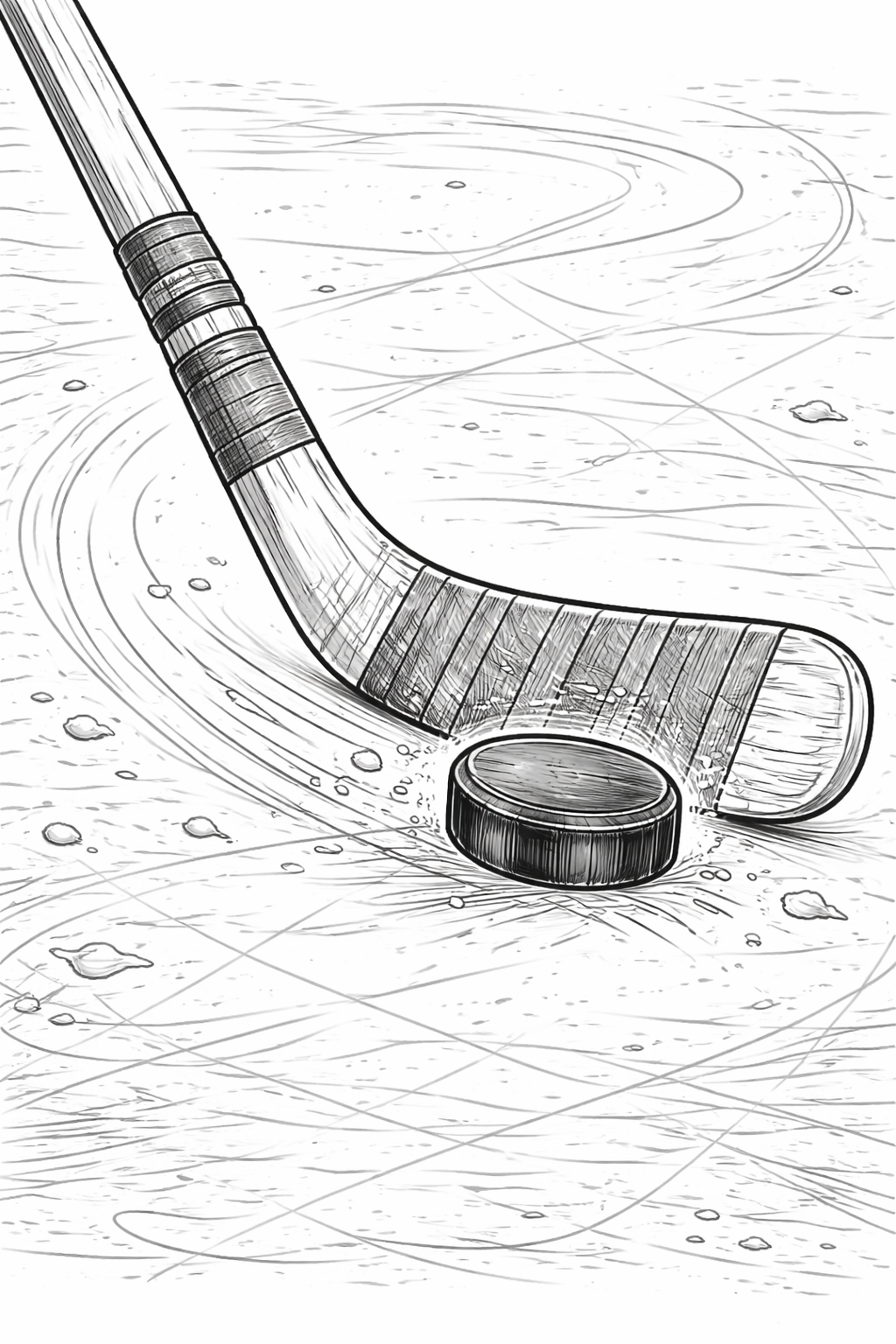 Hockey coloring page with stick and puck