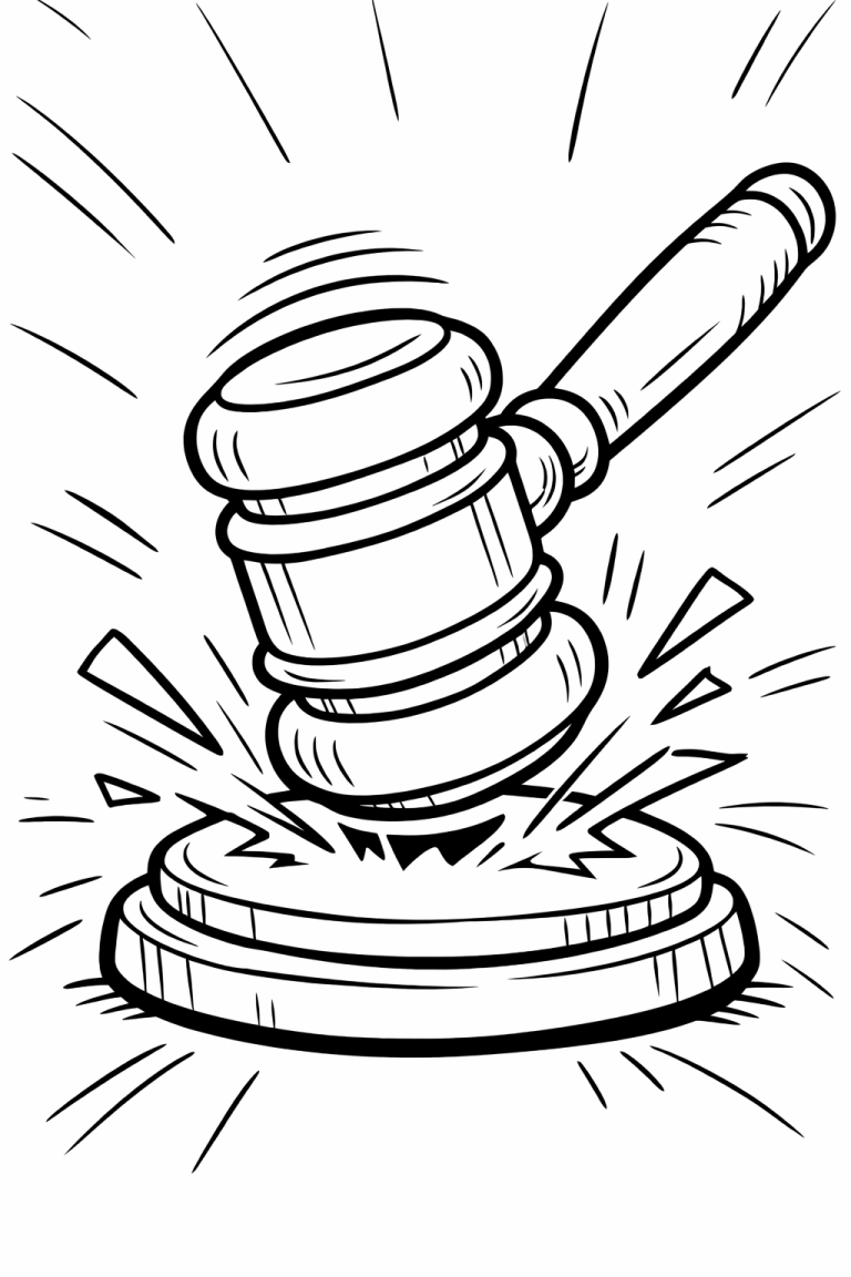 Line art of a judge's gavel striking