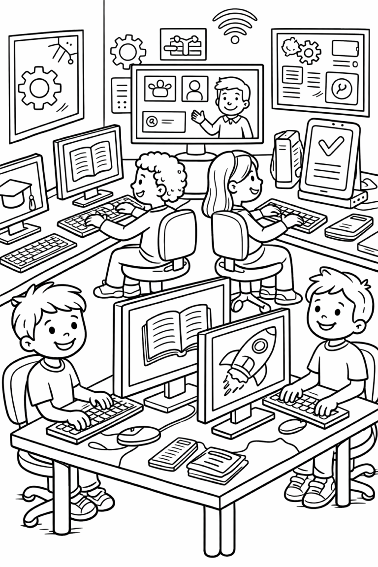 Children using computers in a classroom setting