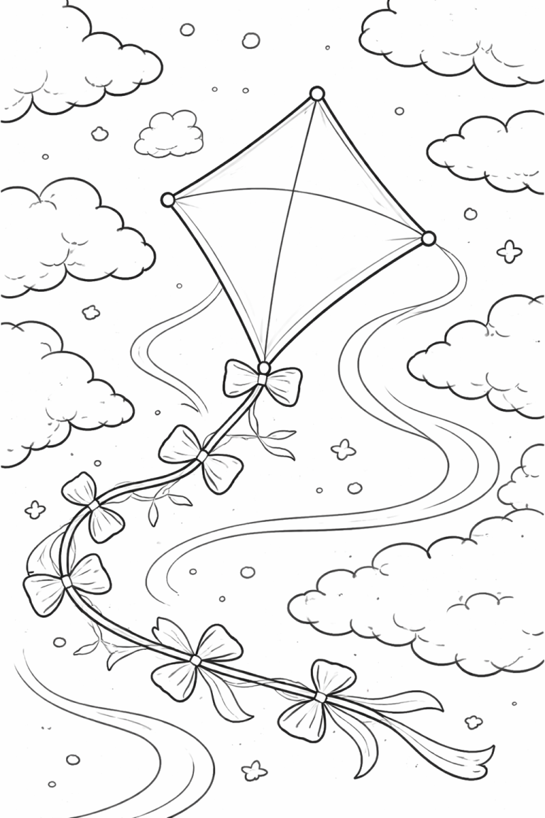 Kite with bows in the sky coloring page
