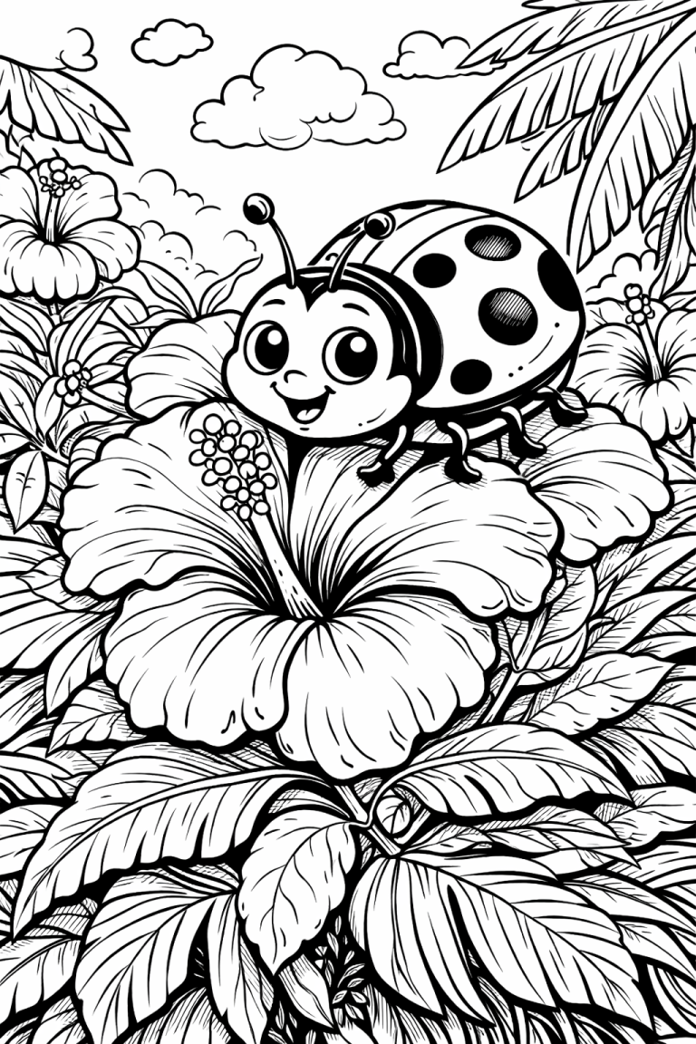 Ladybug on a flower coloring page
