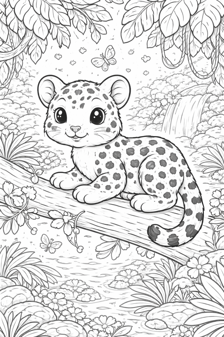 A cute leopard cub on a branch in the jungle