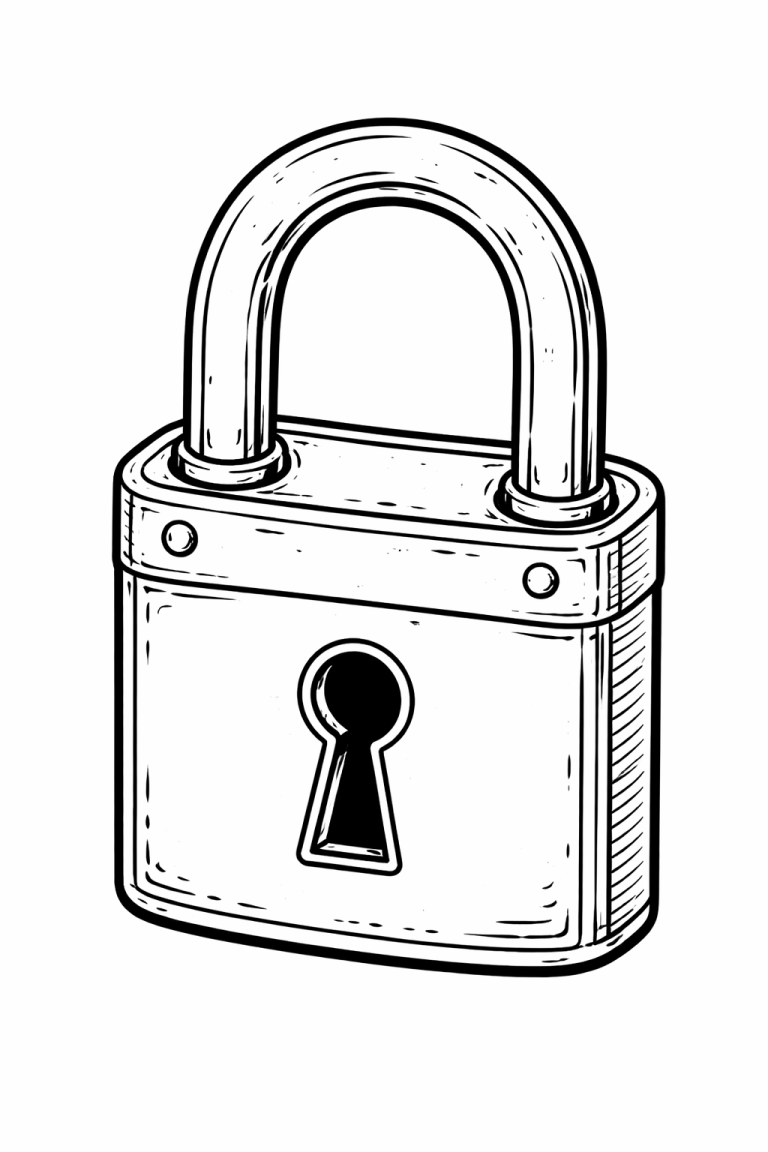Detailed padlock coloring page for children