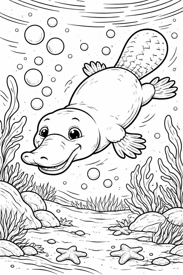 Smiling platypus swimming underwater