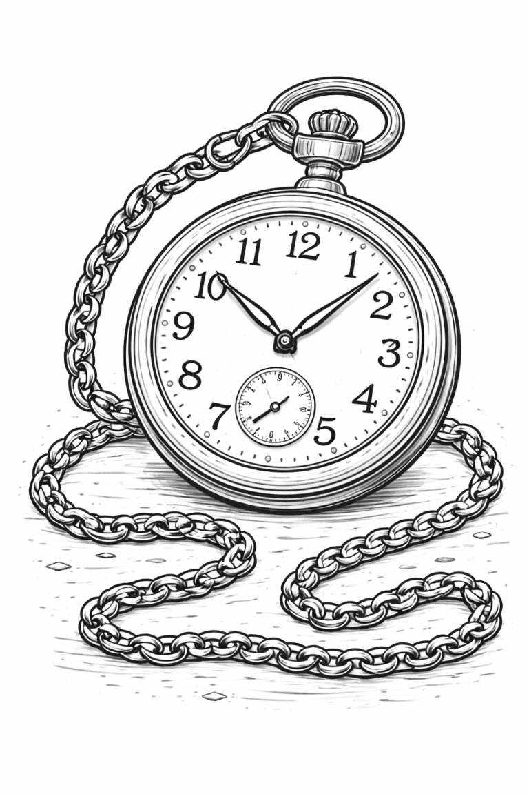 Detailed pocket watch coloring page for children