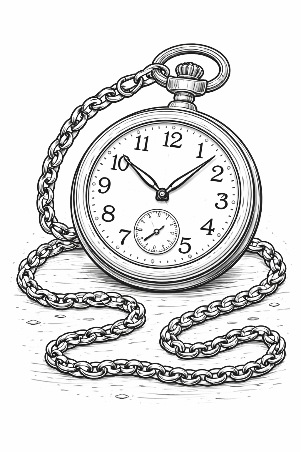 Detailed pocket watch coloring page for children