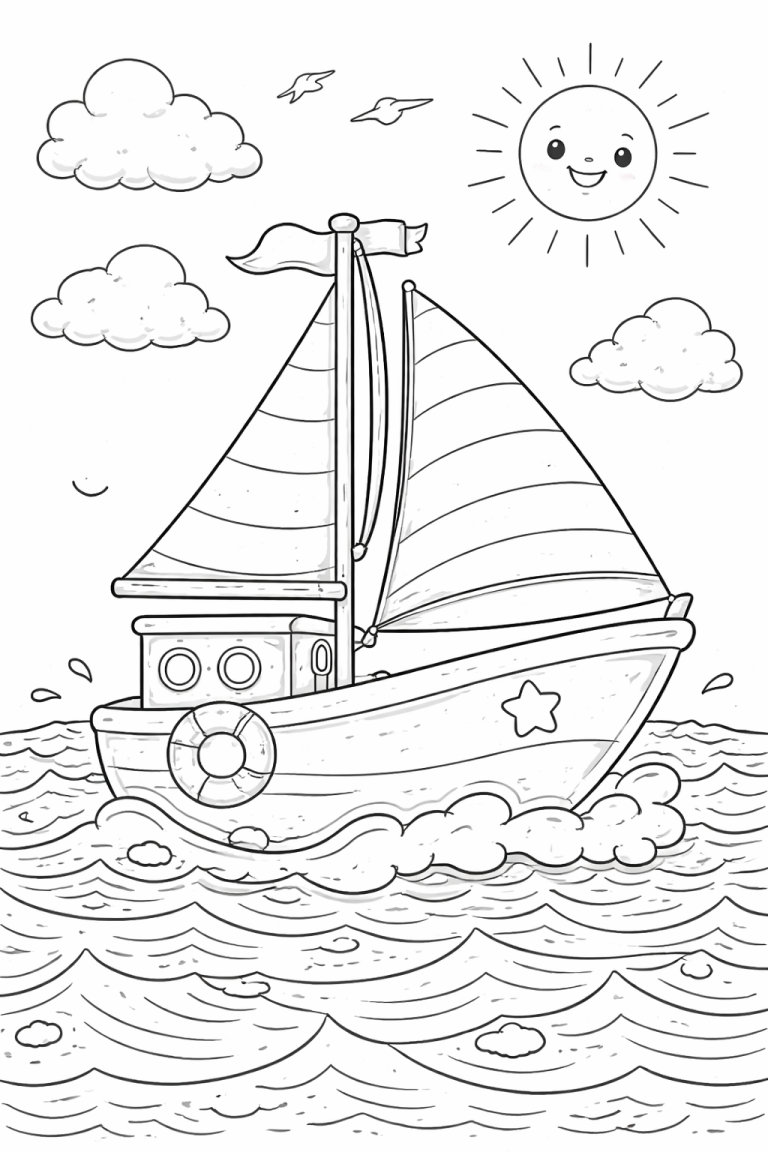 Sailing boat on a sea coloring page