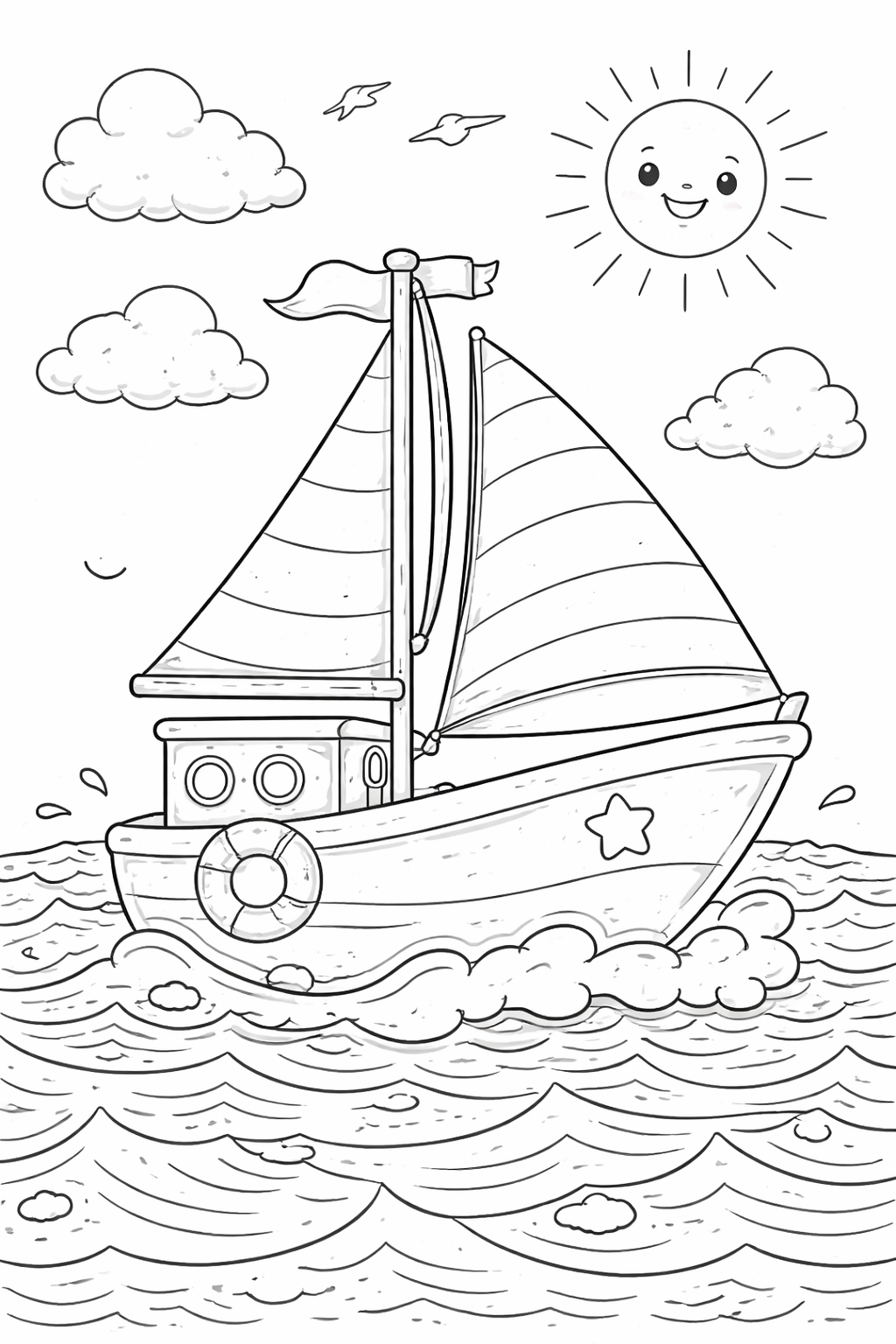Sailing boat on a sea coloring page