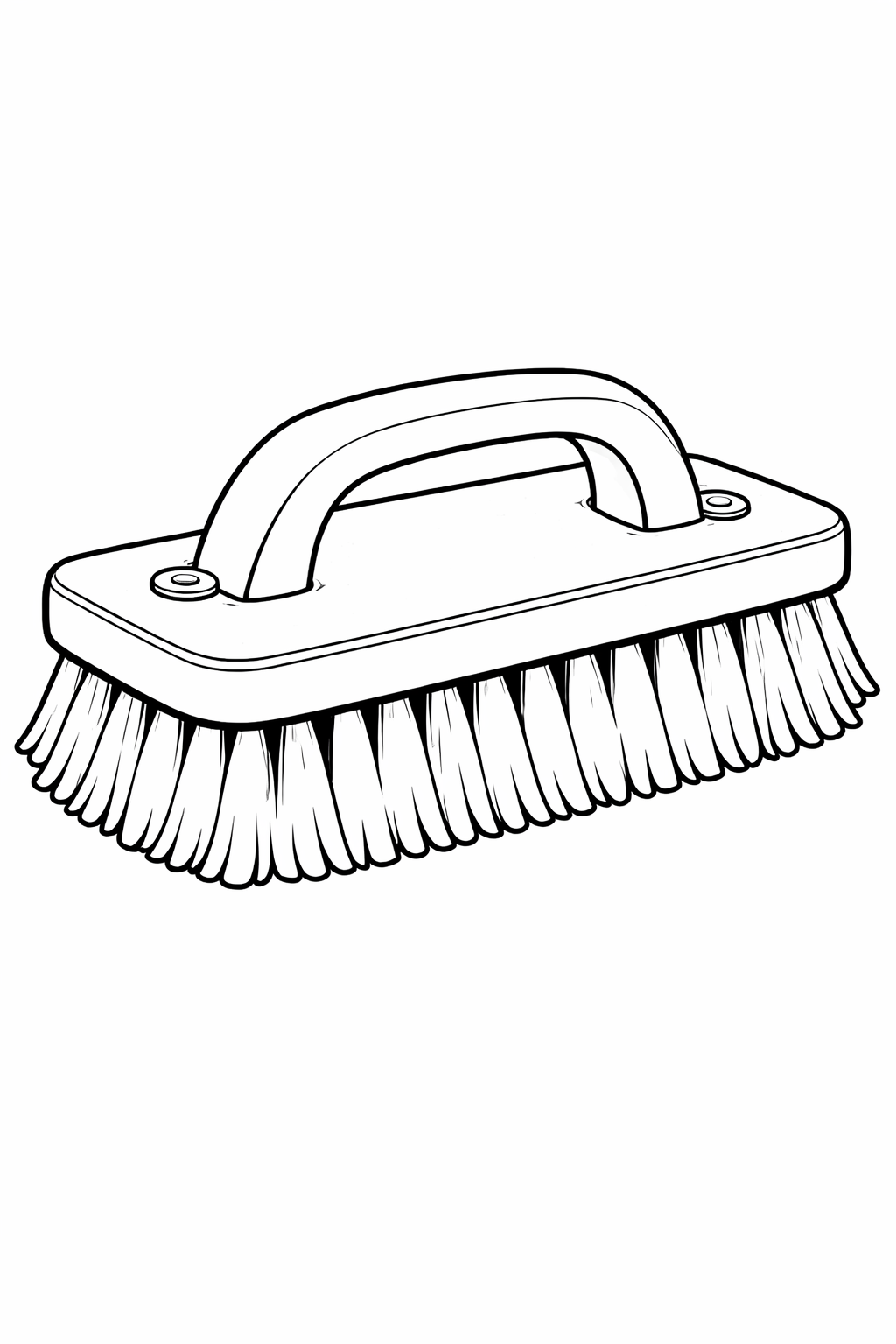 A detailed illustration of a scrub brush showing the handle and brush bristles. It's a simple yet engaging coloring page designed for children to learn about different household tools creatively.